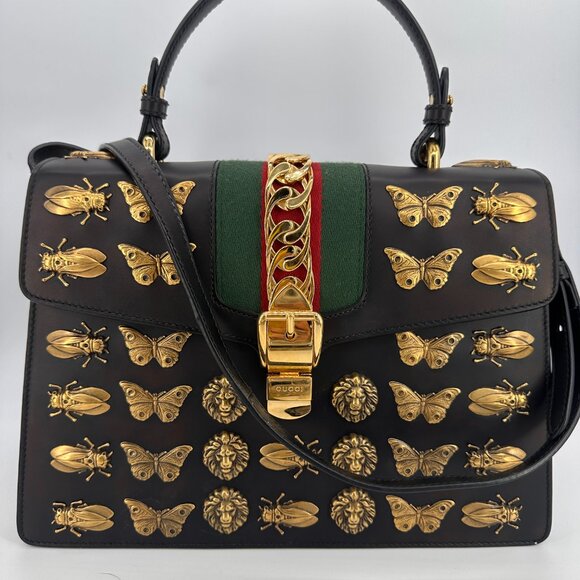 Gucci Calfskin Animal Studs Medium Sylvie Top Handle Bag - Picture 12 of 12